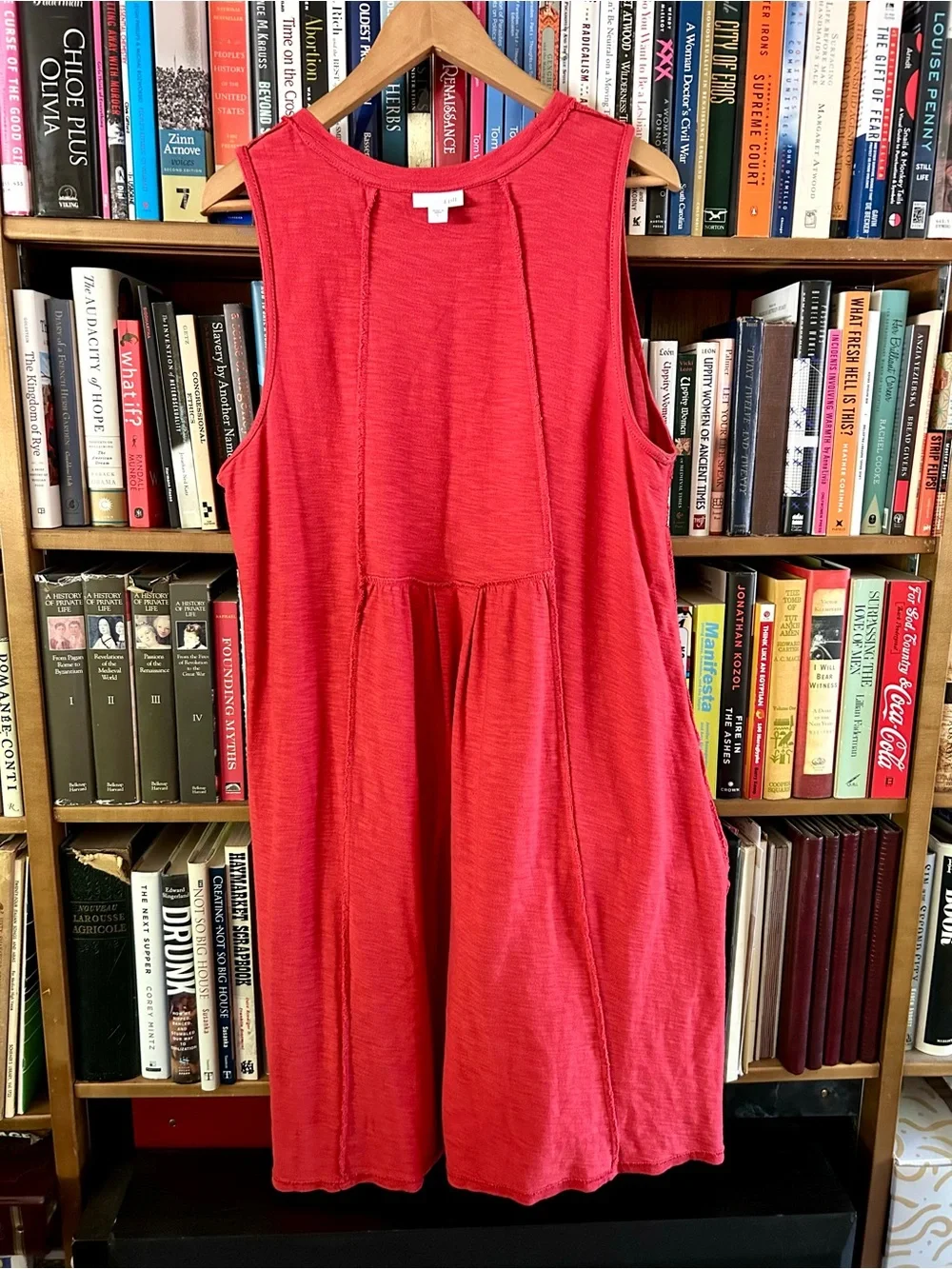 J Jill Coral Red Sleeveless POCKETS Swing A-line Tank Dress, size L - Picture 5 of 10